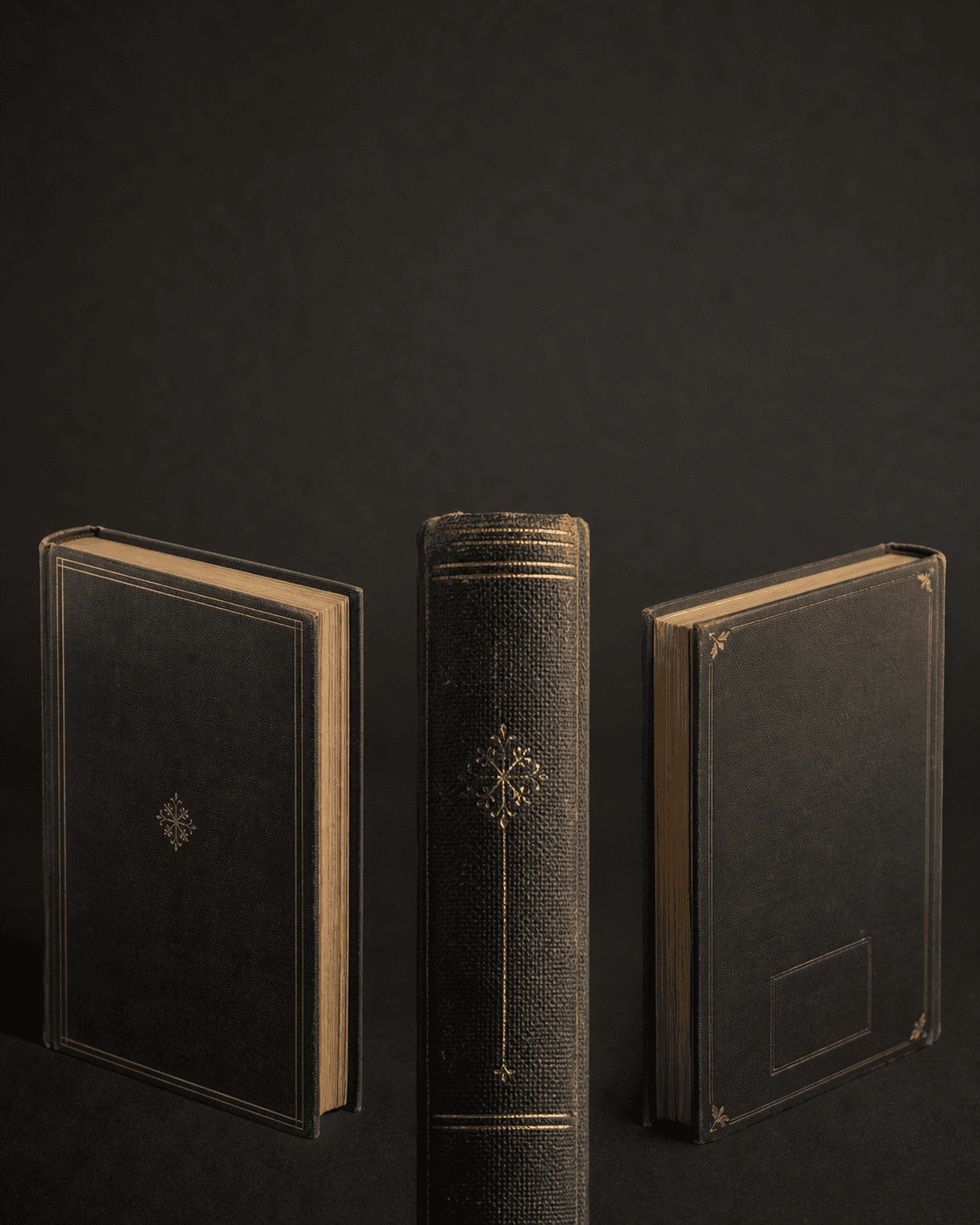 Tre viste fisiche dello stesso libro: copertina, dorso e retro